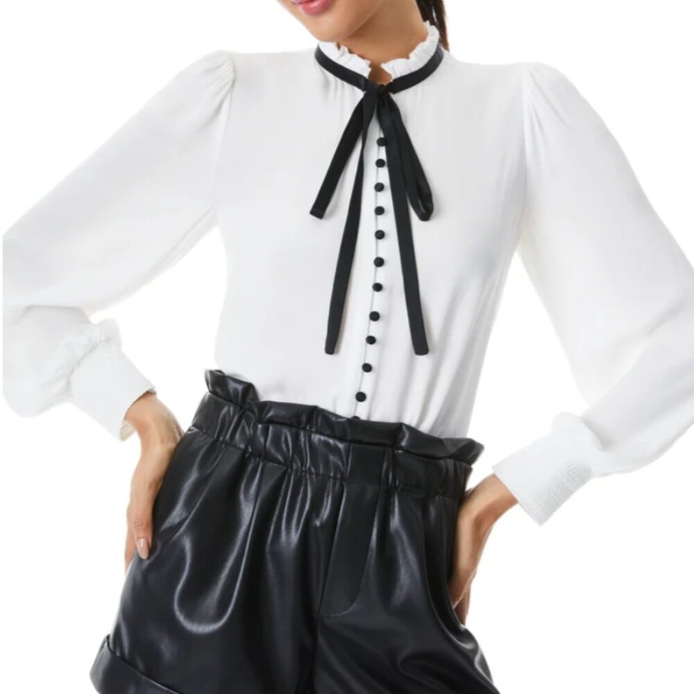 ALICE + OLIVIA Zina Button Down Neck Tie Blouse Size XS